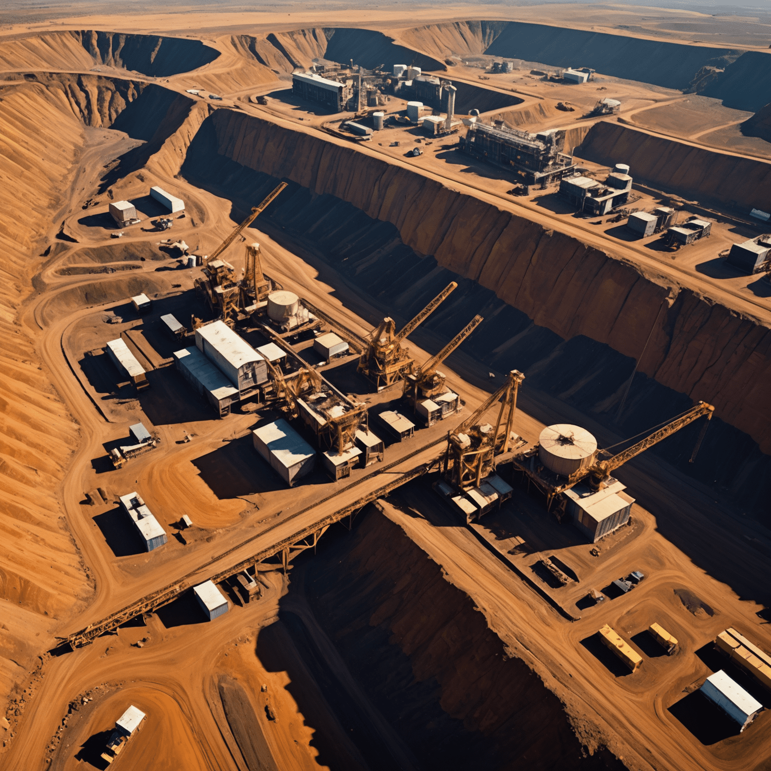 Aerial view of an extensive mining operation owned by African Rainbow Minerals, showcasing the scale of Motsepe's business empire